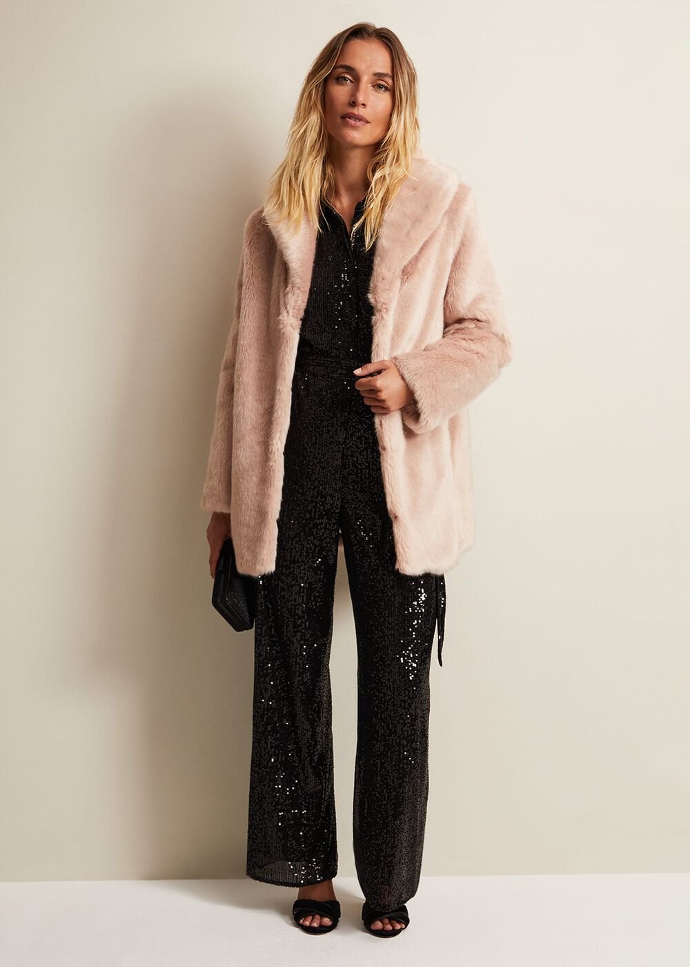Alessandra Black Sequin Shirt Jumpsuit