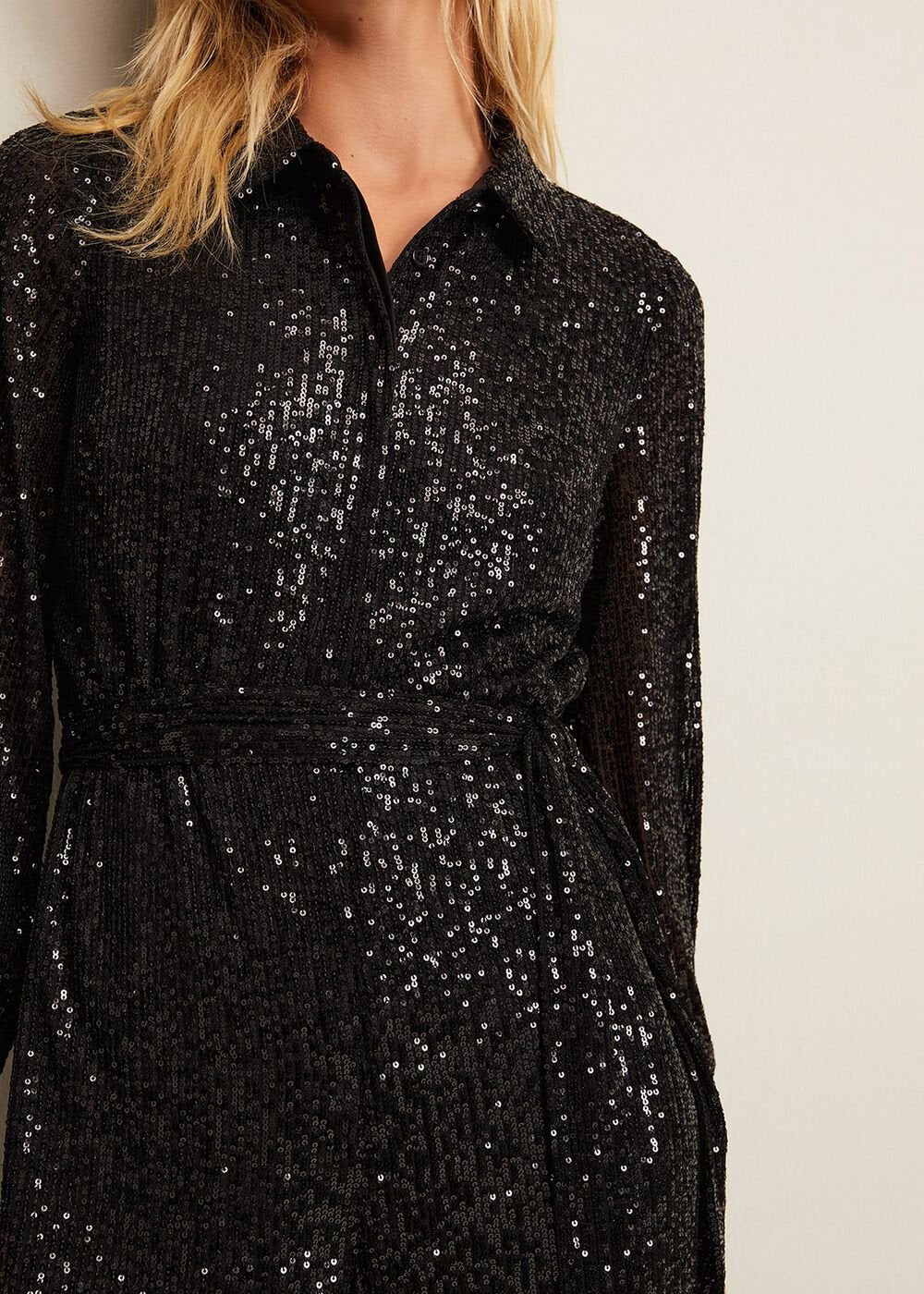 Alessandra Black Sequin Shirt Jumpsuit