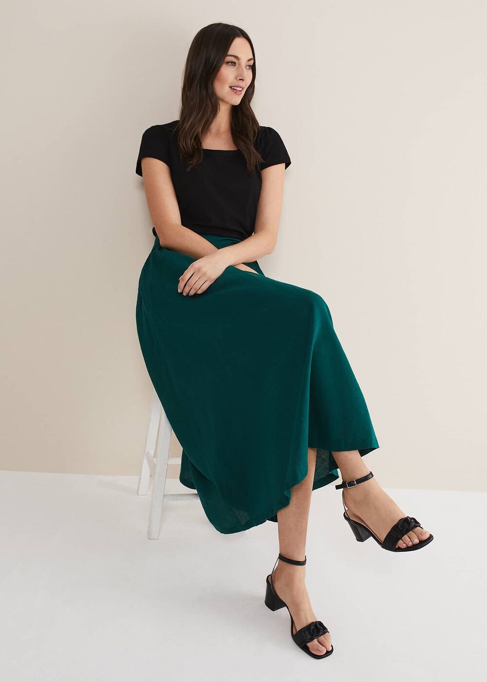 Amorette Linen Belted Maxi Skirt
