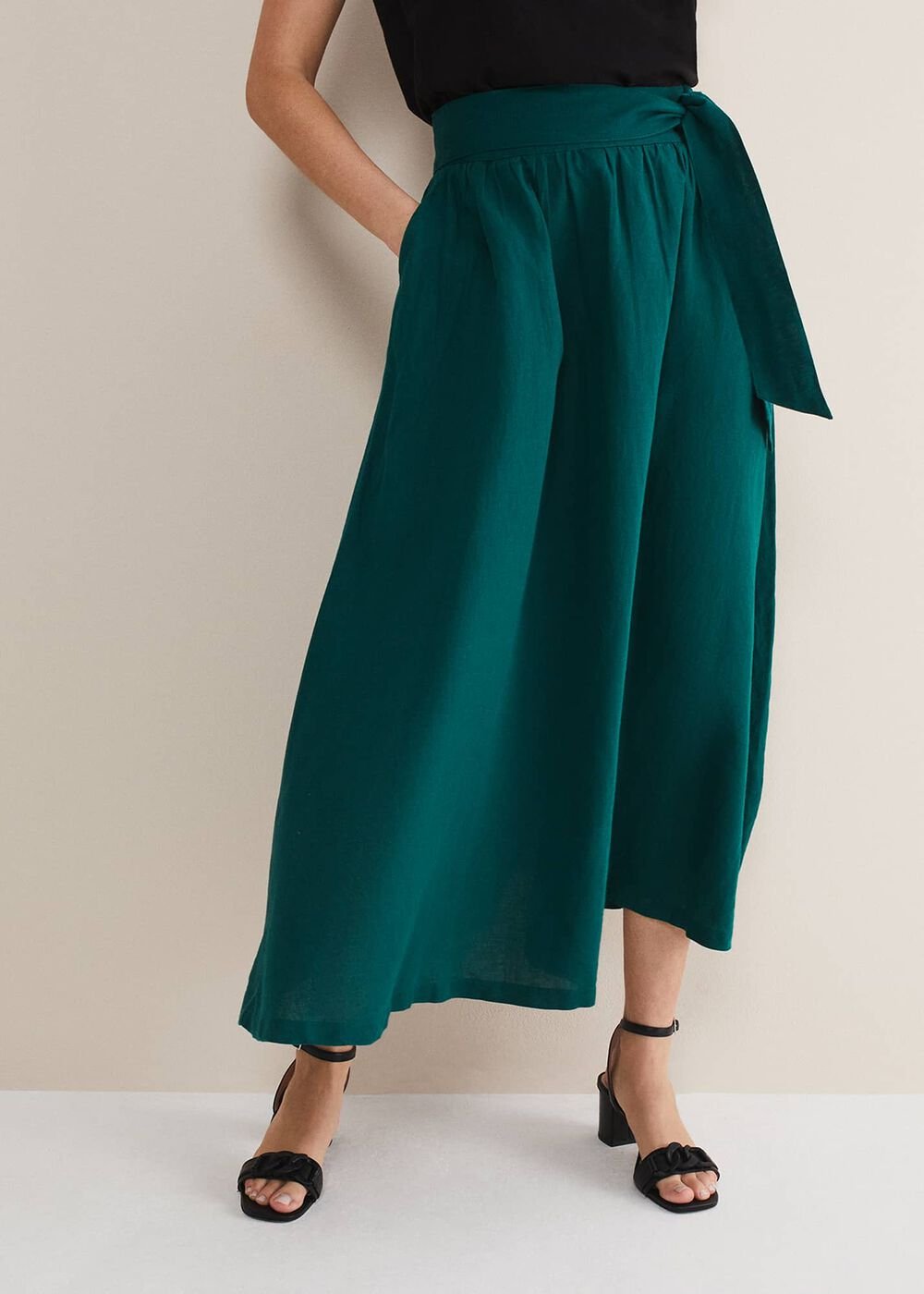 Amorette Linen Belted Maxi Skirt