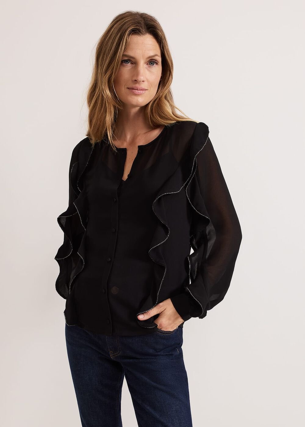 Cordelia Black Ruffle Blouse