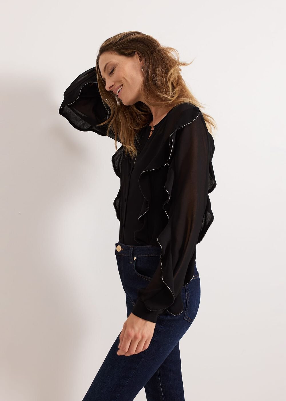 Cordelia Black Ruffle Blouse