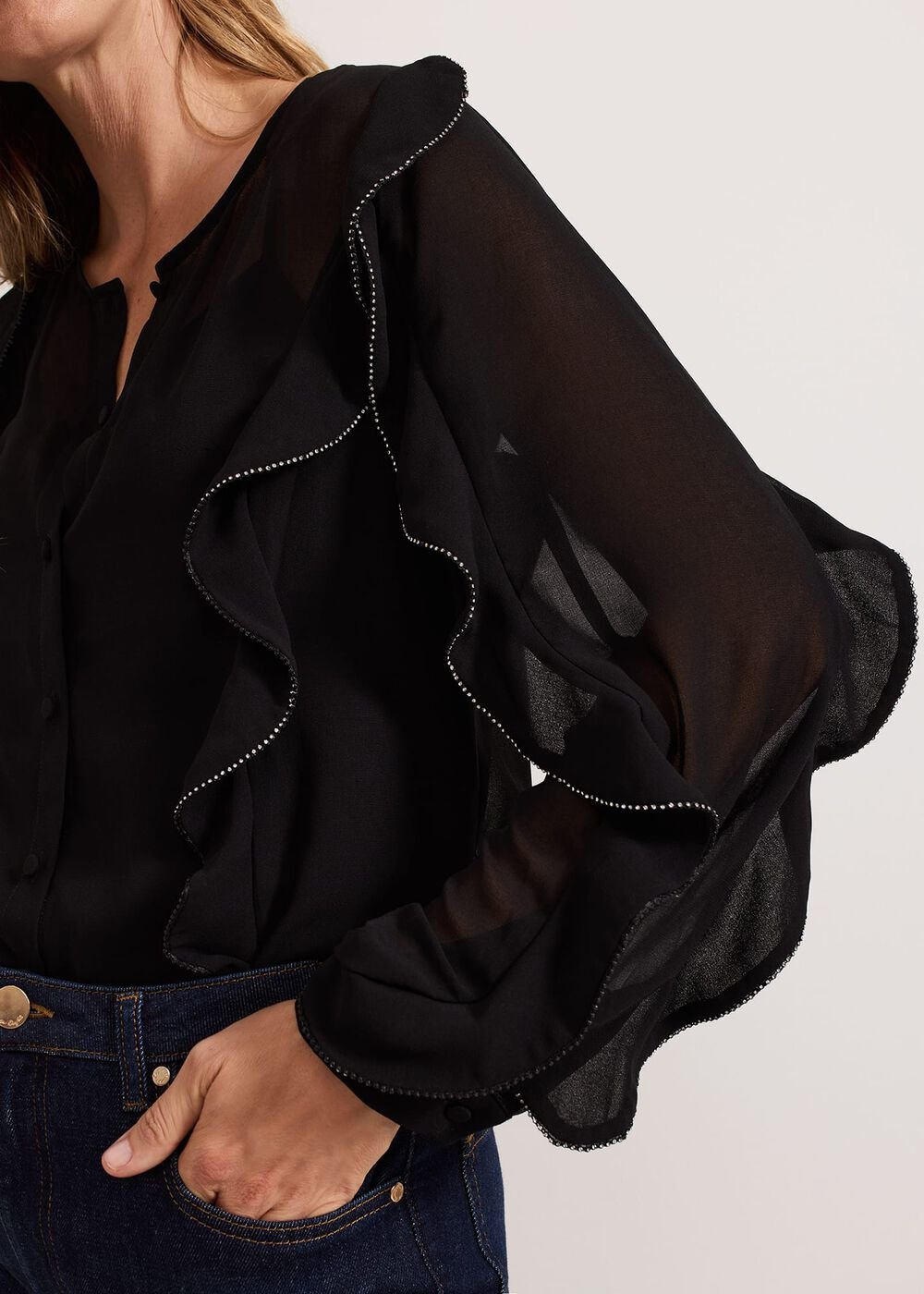 Cordelia Black Ruffle Blouse