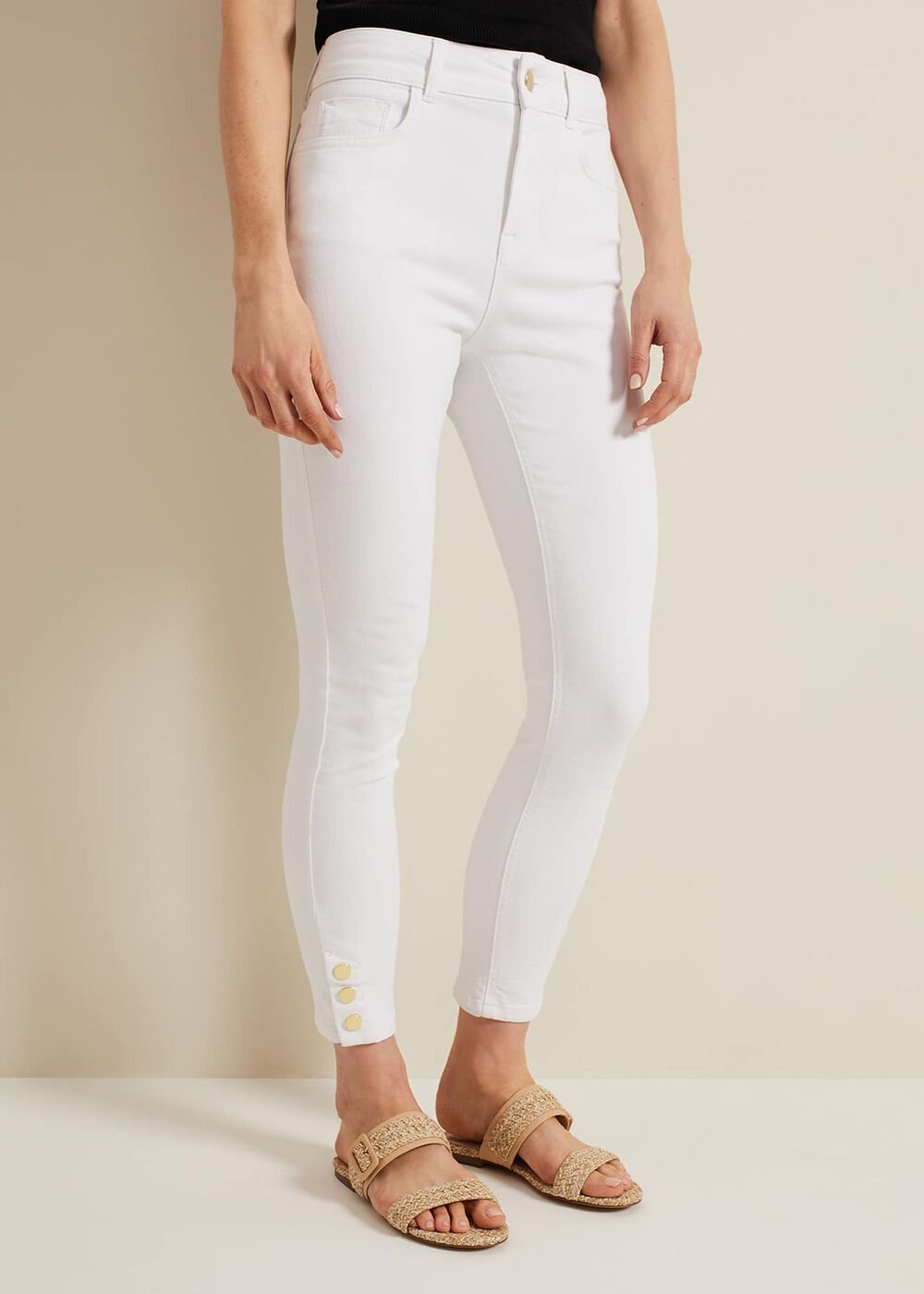 Joelle White Button Detail Skinny Jeans